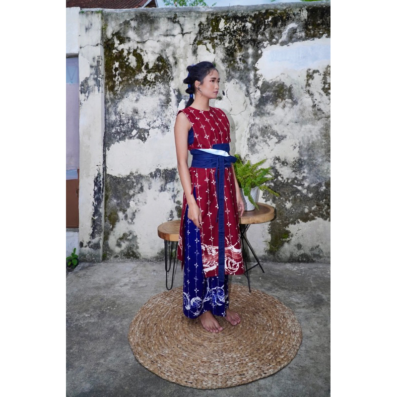 BOOLAO Kumeli Vest Maroon (Rompi Outer Batik Kawung) - Merah Marun