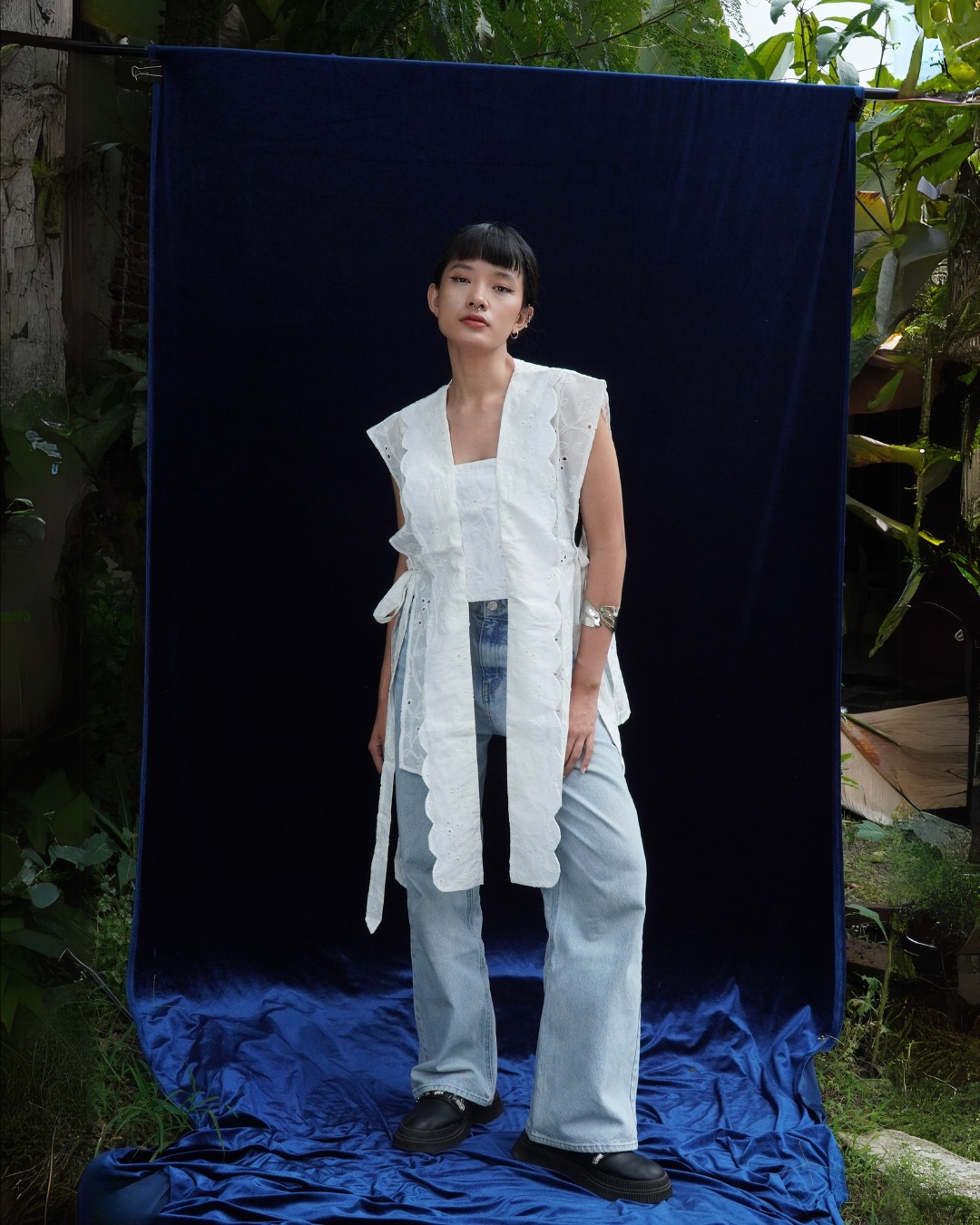 BOOLAO Kebaya Outer Terang Bulan Daisy Hako Detachable (Bongkar Pasang) - Broken White