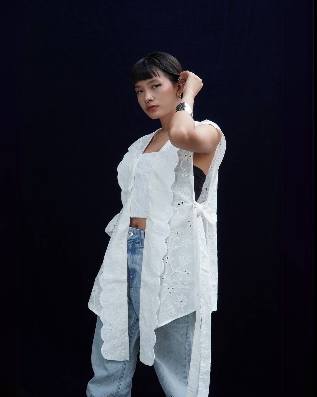 BOOLAO Kebaya Outer Terang Bulan Daisy Hako Detachable (Bongkar Pasang) - Broken White
