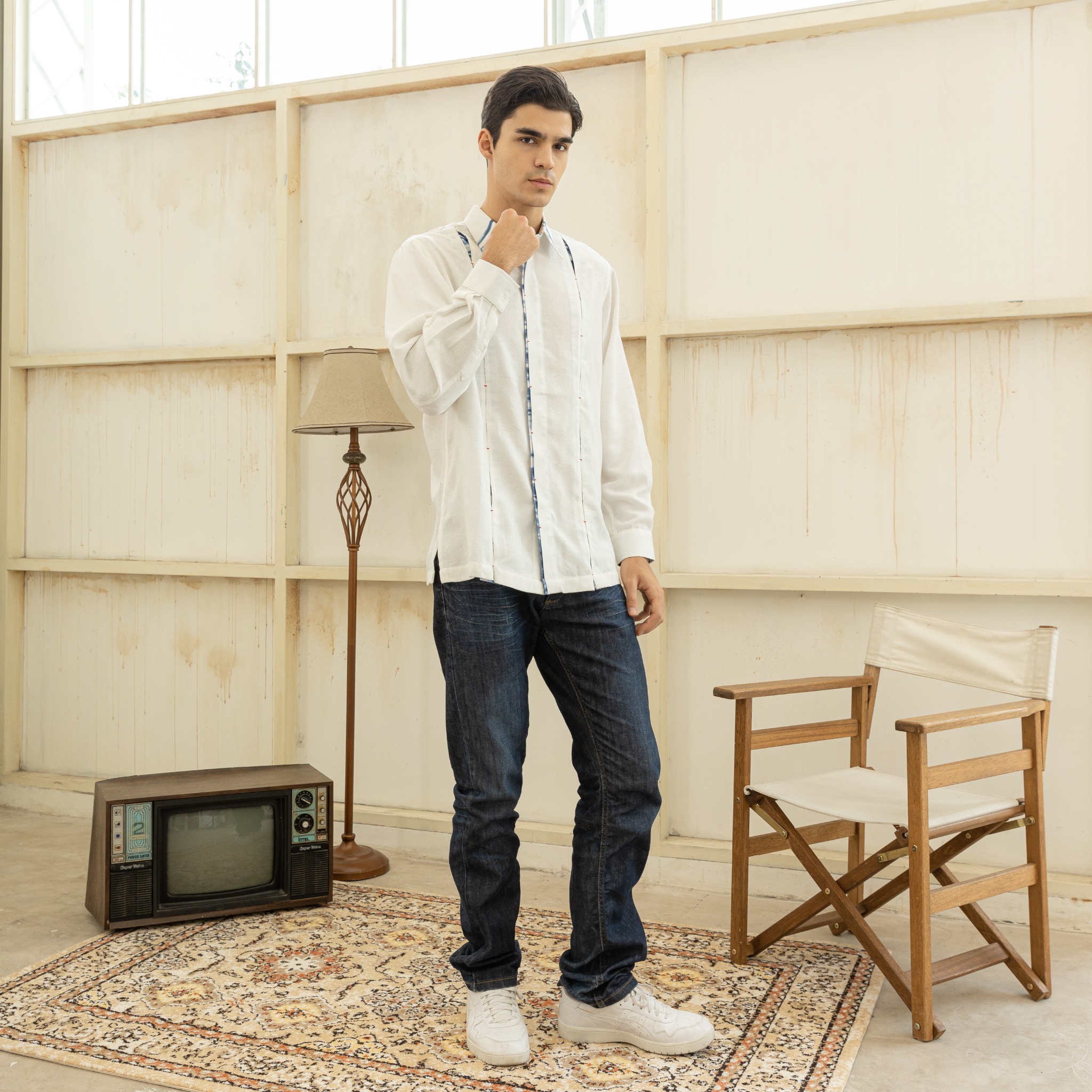 BOOLAO Kemeja Pria Glimpse Shibori - White Jacquard Batik
