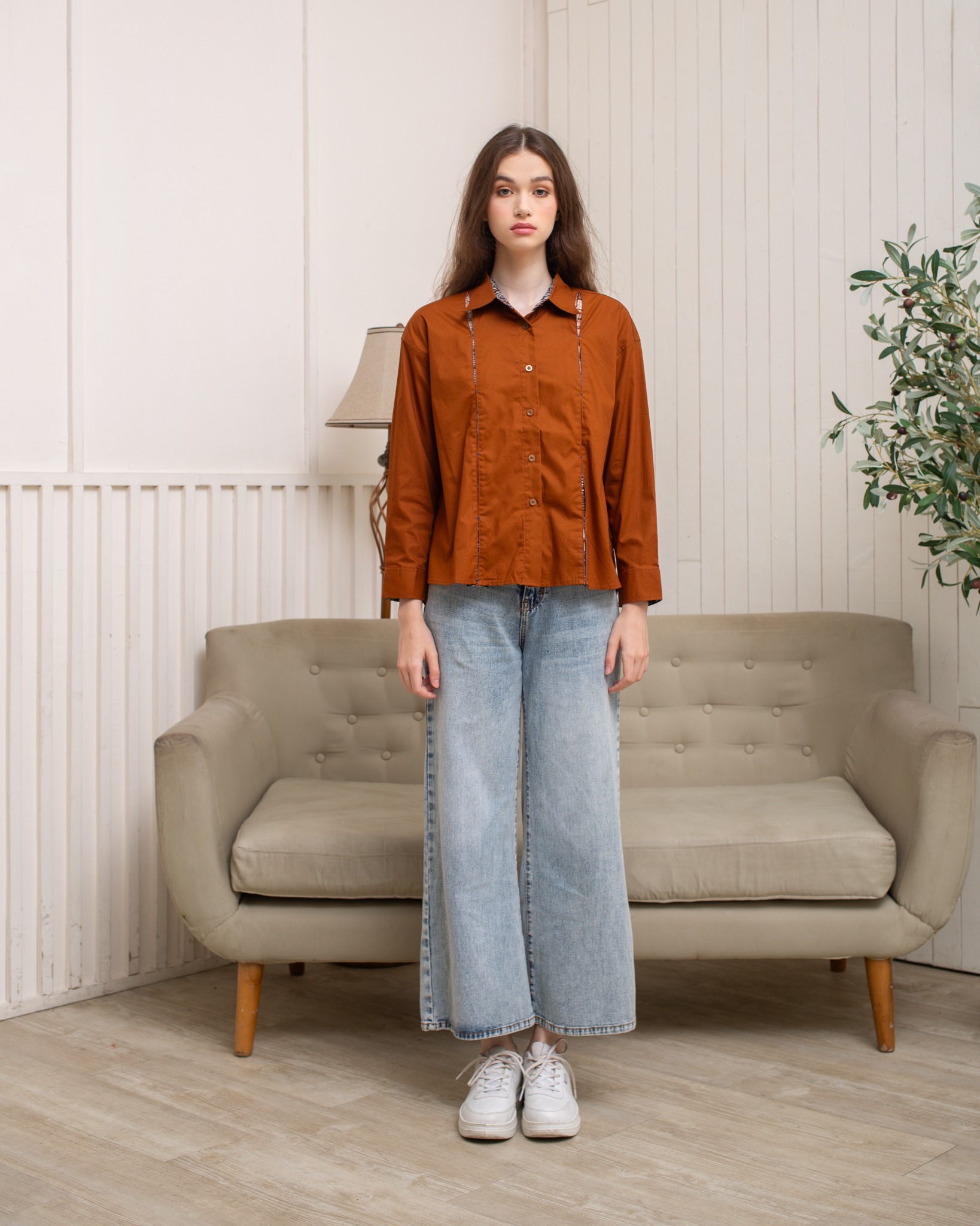 BOOLAO Kemeja Wanita Glimpse Shibori Tali - Brown Jacquard Batik