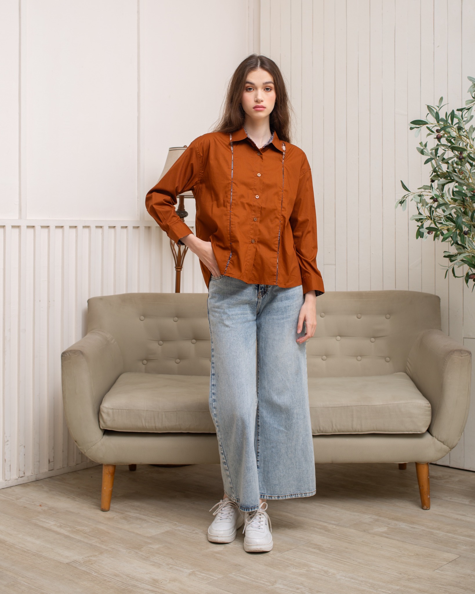 BOOLAO Kemeja Wanita Glimpse Shibori Tali - Brown Jacquard Batik