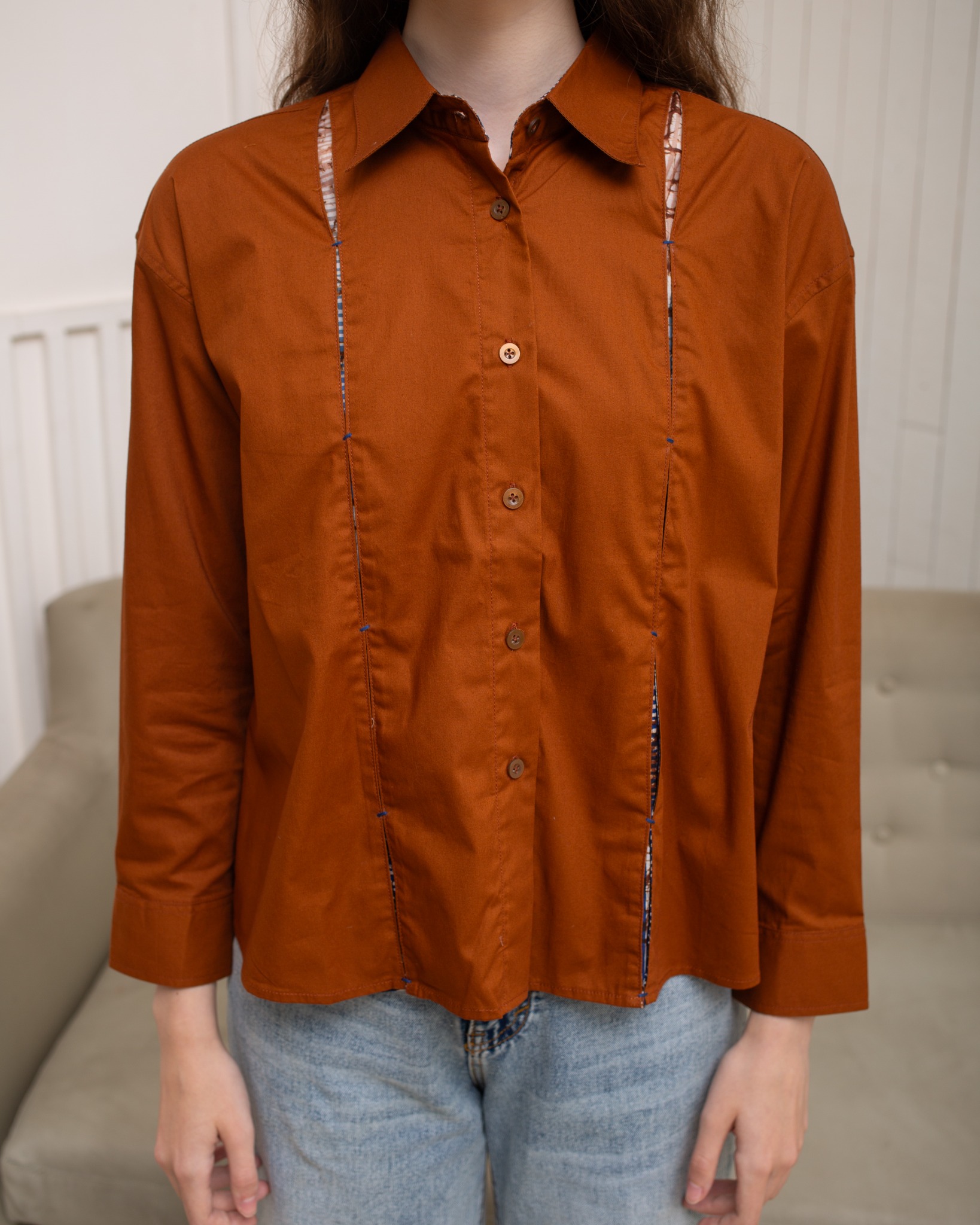 BOOLAO Kemeja Wanita Glimpse Shibori Tali - Brown Jacquard Batik