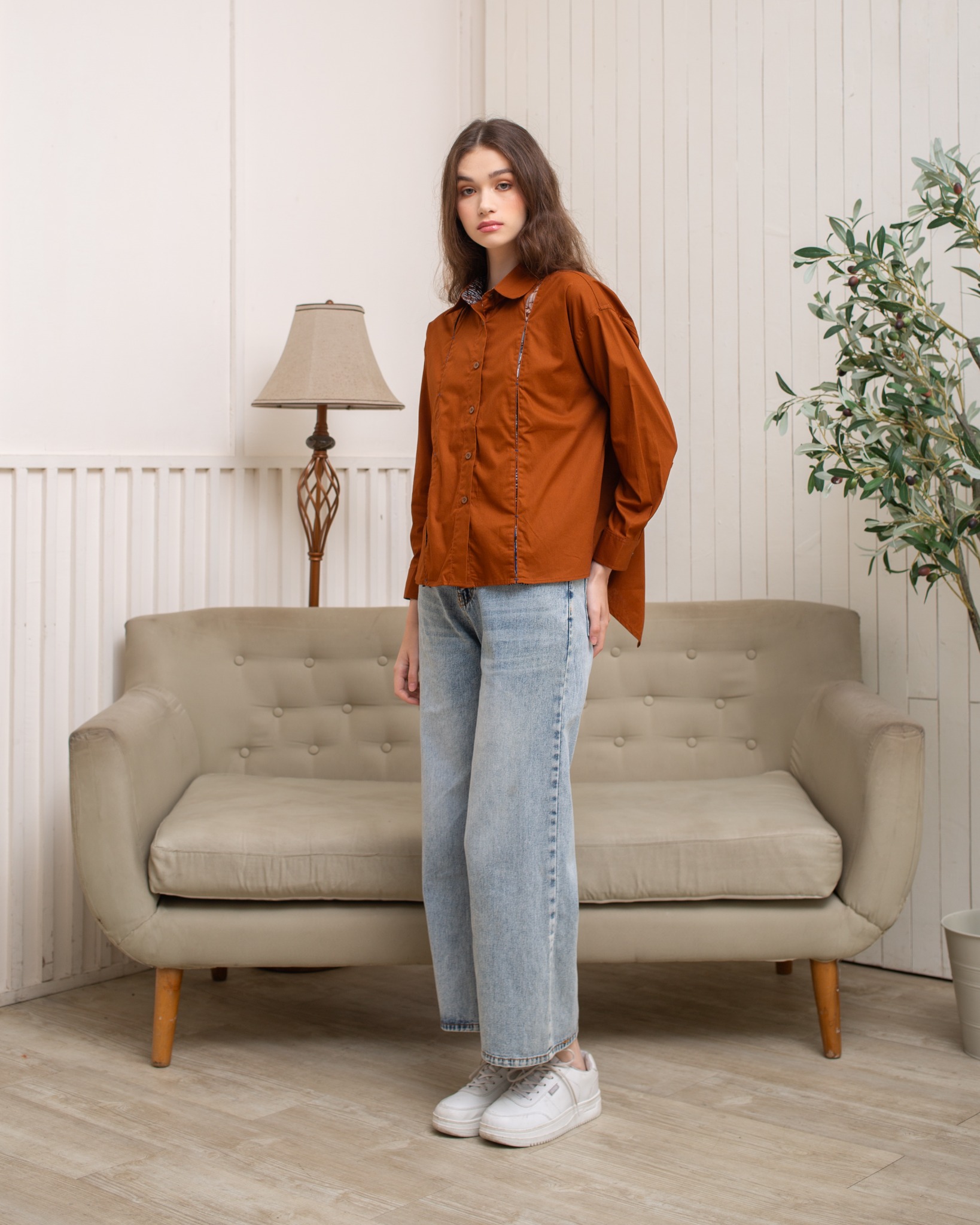 BOOLAO Kemeja Wanita Glimpse Shibori Tali - Brown Jacquard Batik