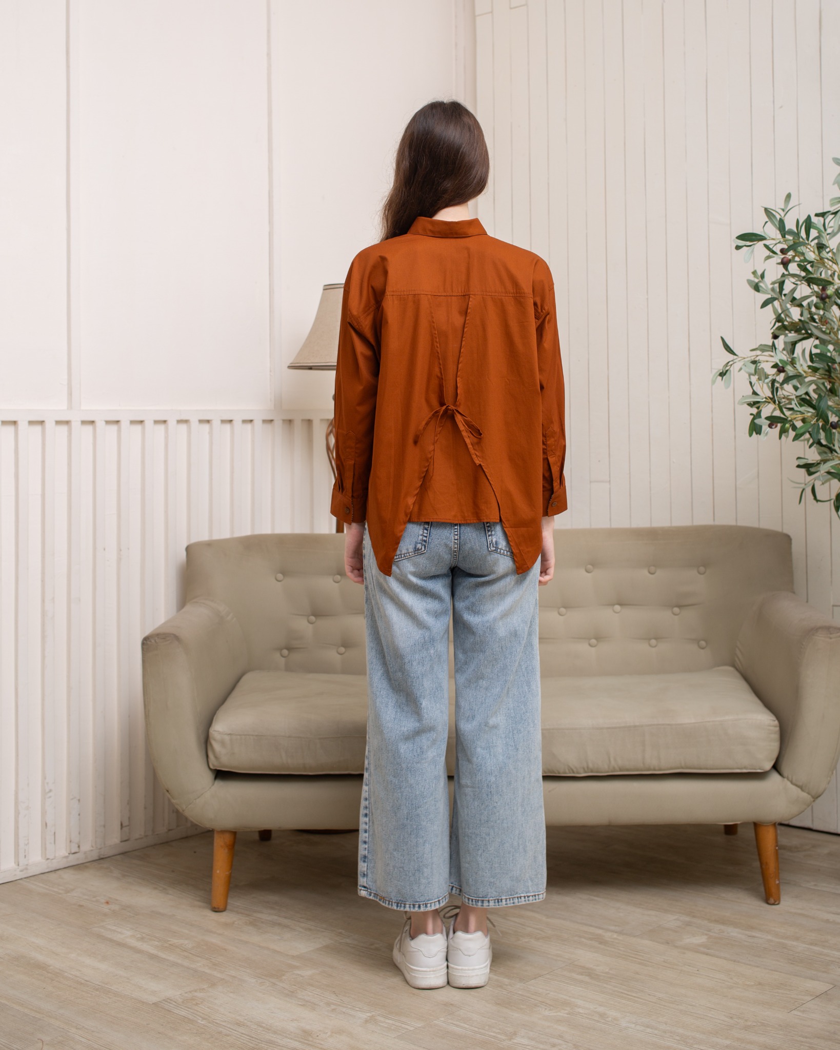 BOOLAO Kemeja Wanita Glimpse Shibori Tali - Brown Jacquard Batik