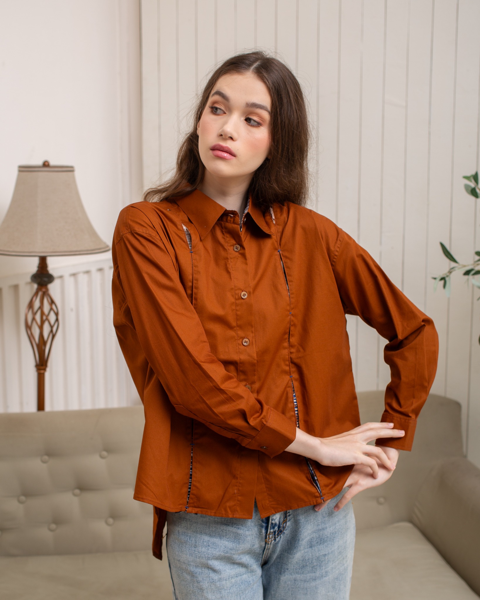 BOOLAO Kemeja Wanita Glimpse Shibori Tali - Brown Jacquard Batik