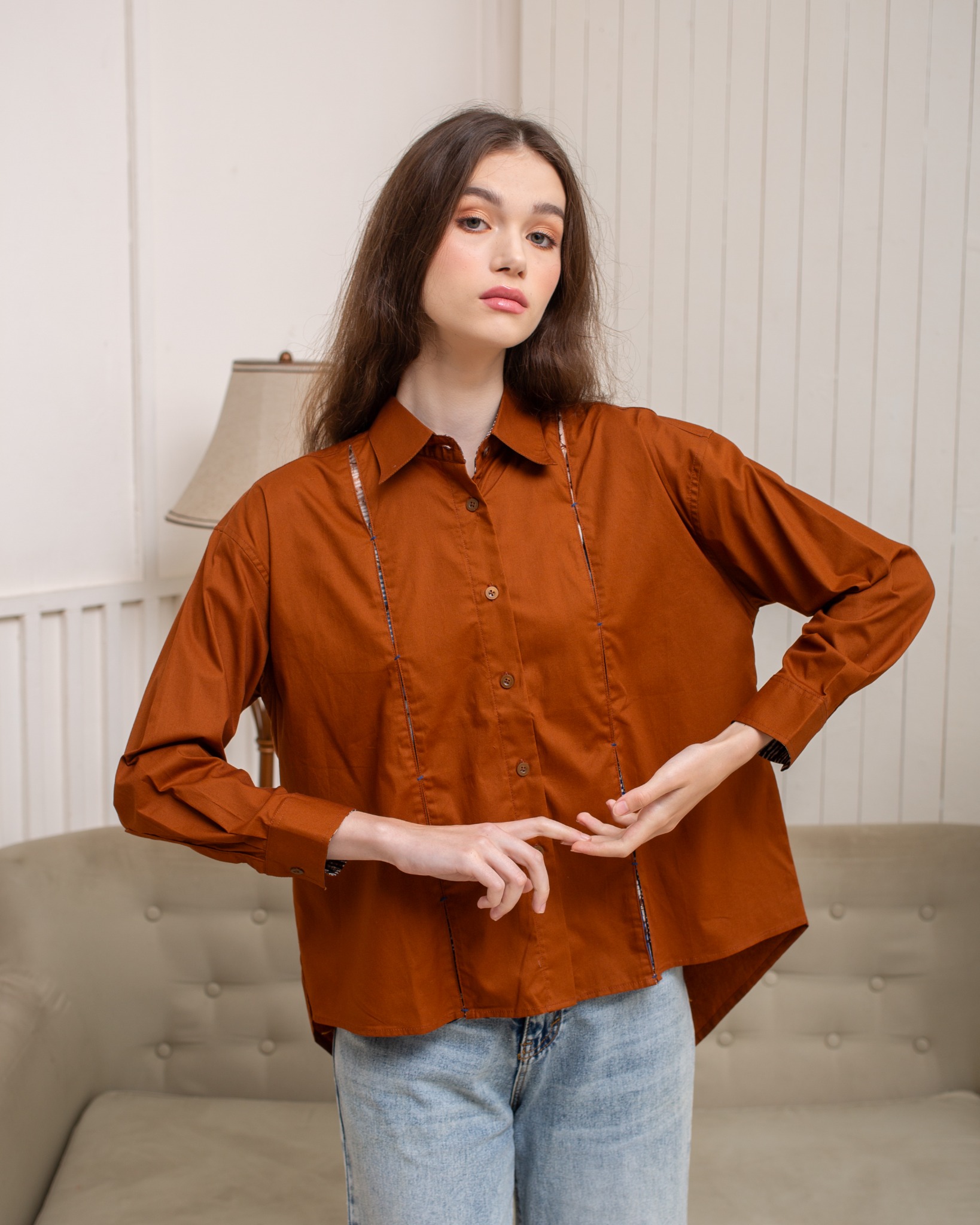 BOOLAO Kemeja Wanita Glimpse Shibori Tali - Brown Jacquard Batik