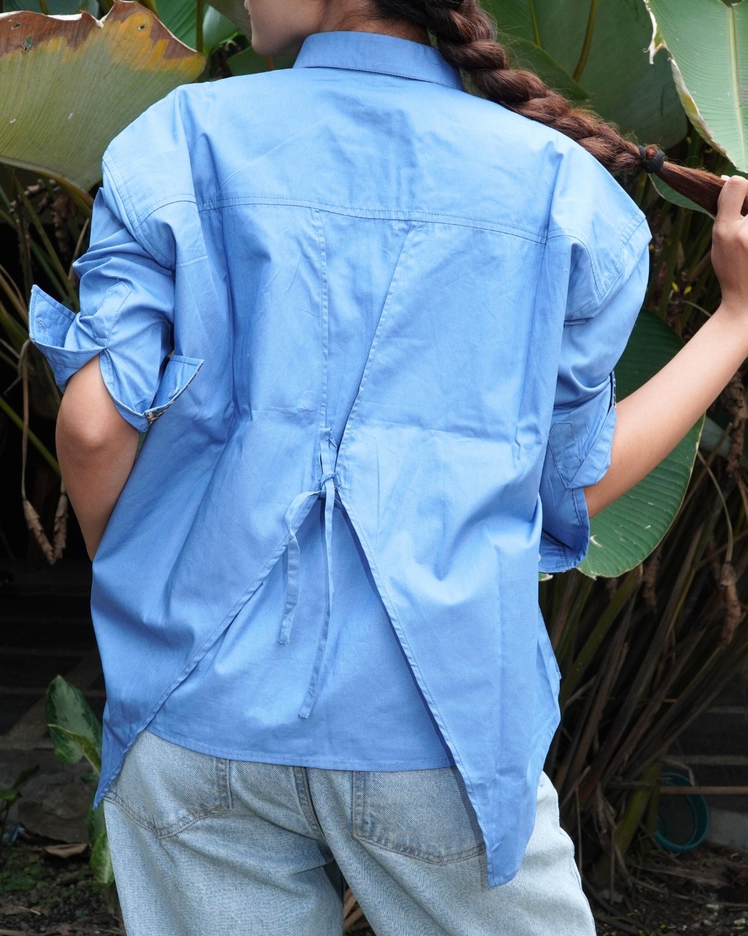 BOOLAO Kemeja Wanita Glimpse Shibori Tali - Blue Jacquard Batik