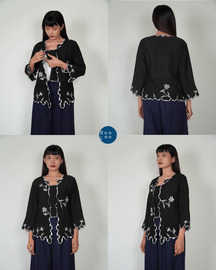 BOOLAO Kebaya Lily Embroidery (Detachable Outer) - Hitam