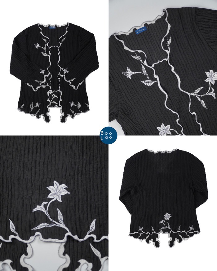 BOOLAO Kebaya Lily Embroidery (Detachable Outer) - Hitam