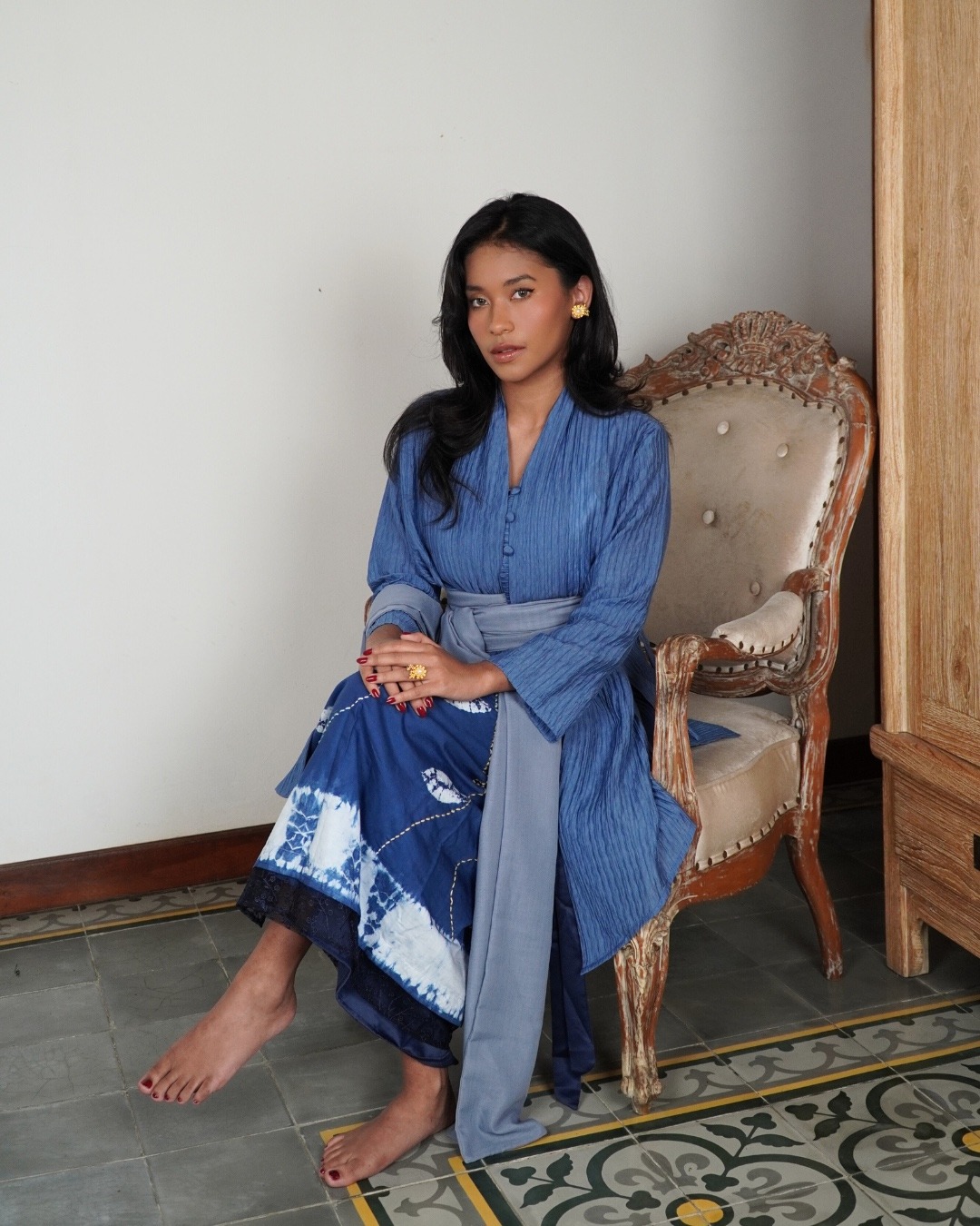 BOOLAO Kebaya MIRANA Kemben Detachable (Outer Bongkar Pasang) - Biru