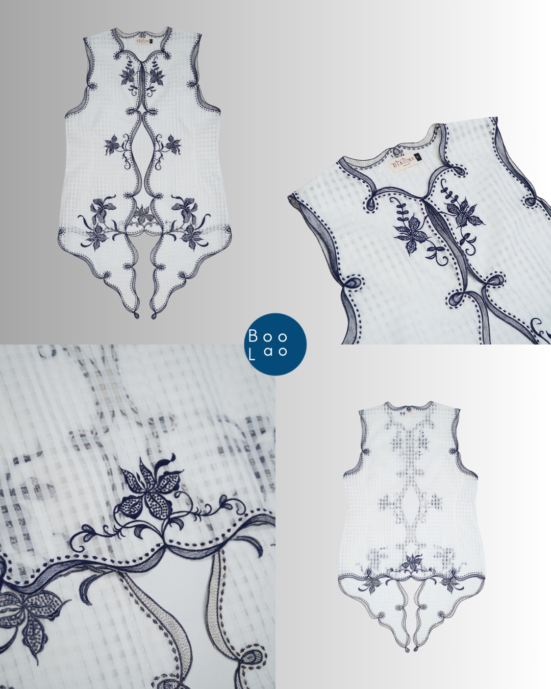 Djaline by Boolao Kebaya Vest Anggrek Bulan Putih Navy