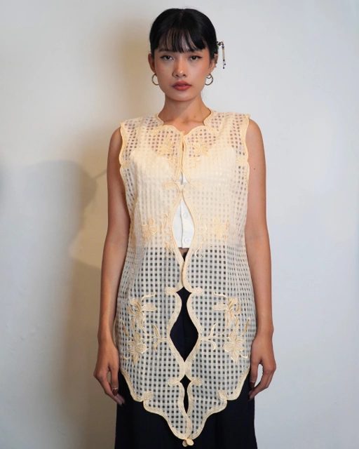 Image of Djaline by Boolao Kebaya Vest Anggrek Bulan Cream
