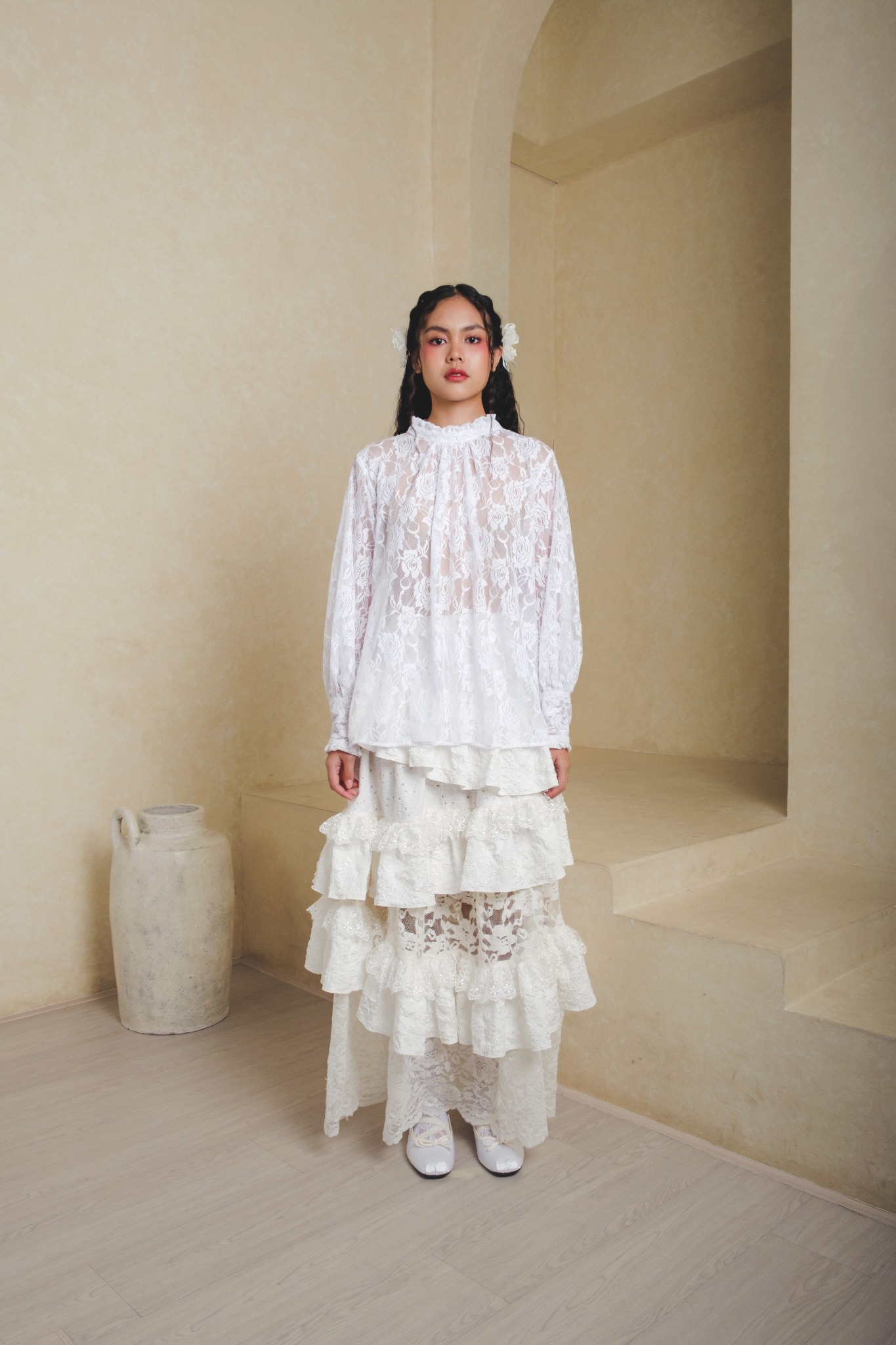 Ivey Blouse in White Lace