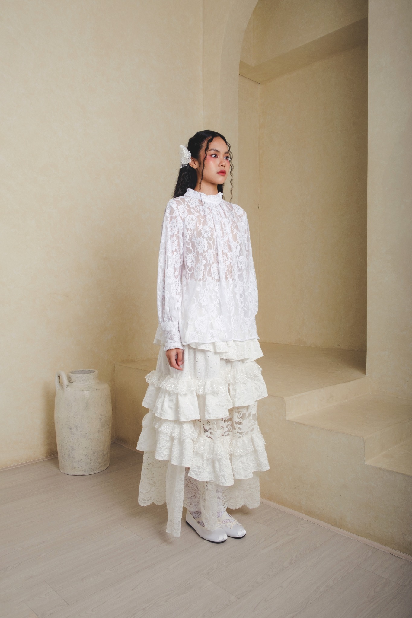 Ivey Blouse in White Lace