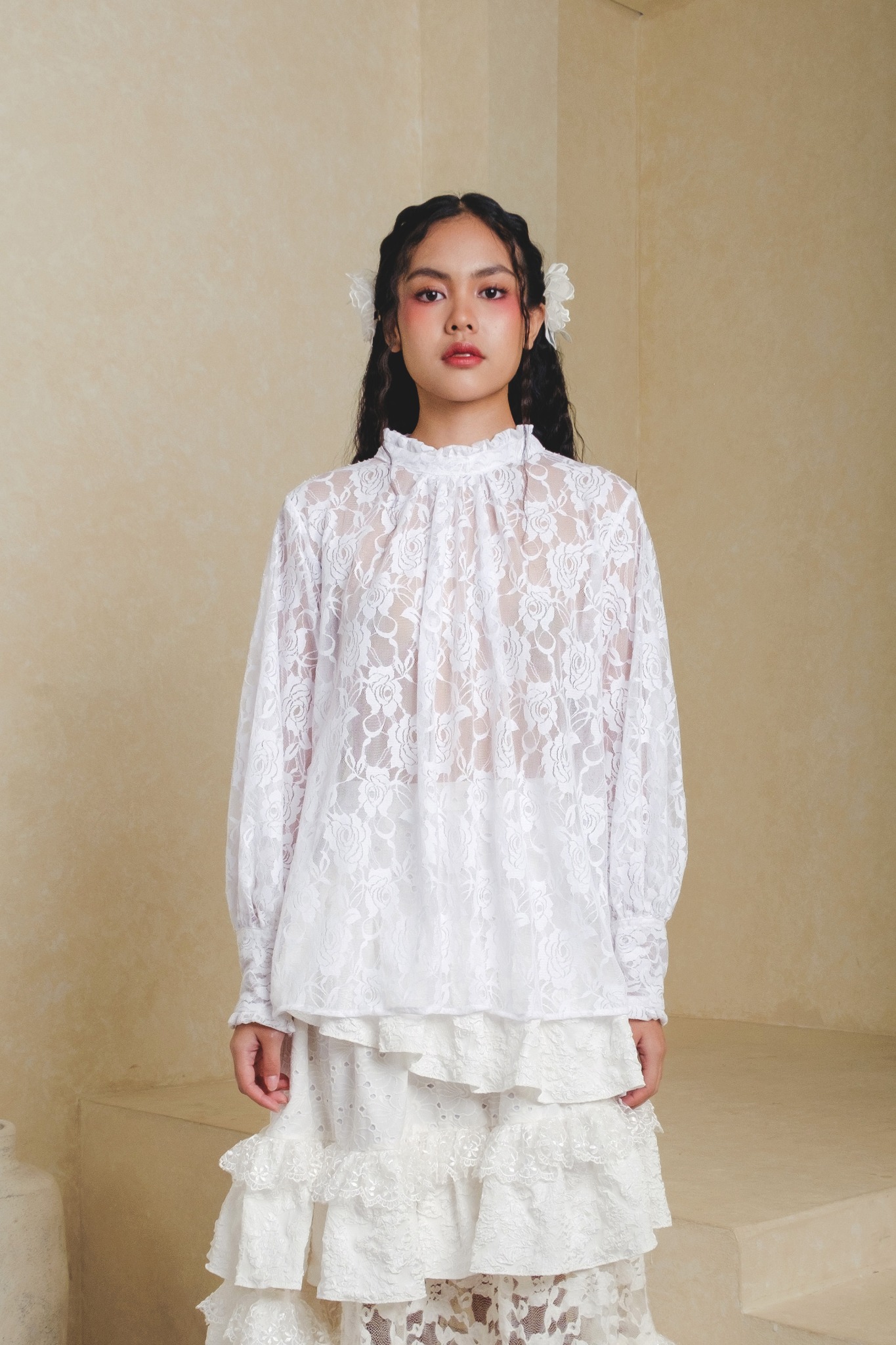 Ivey Blouse in White Lace