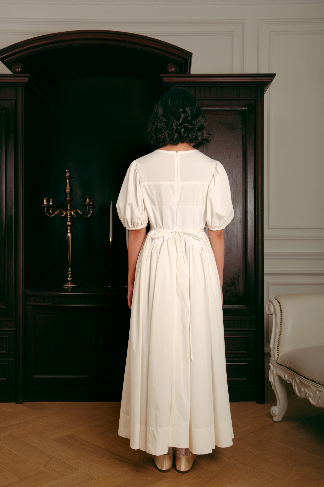 Lucienne Dress in White Short Sleeves