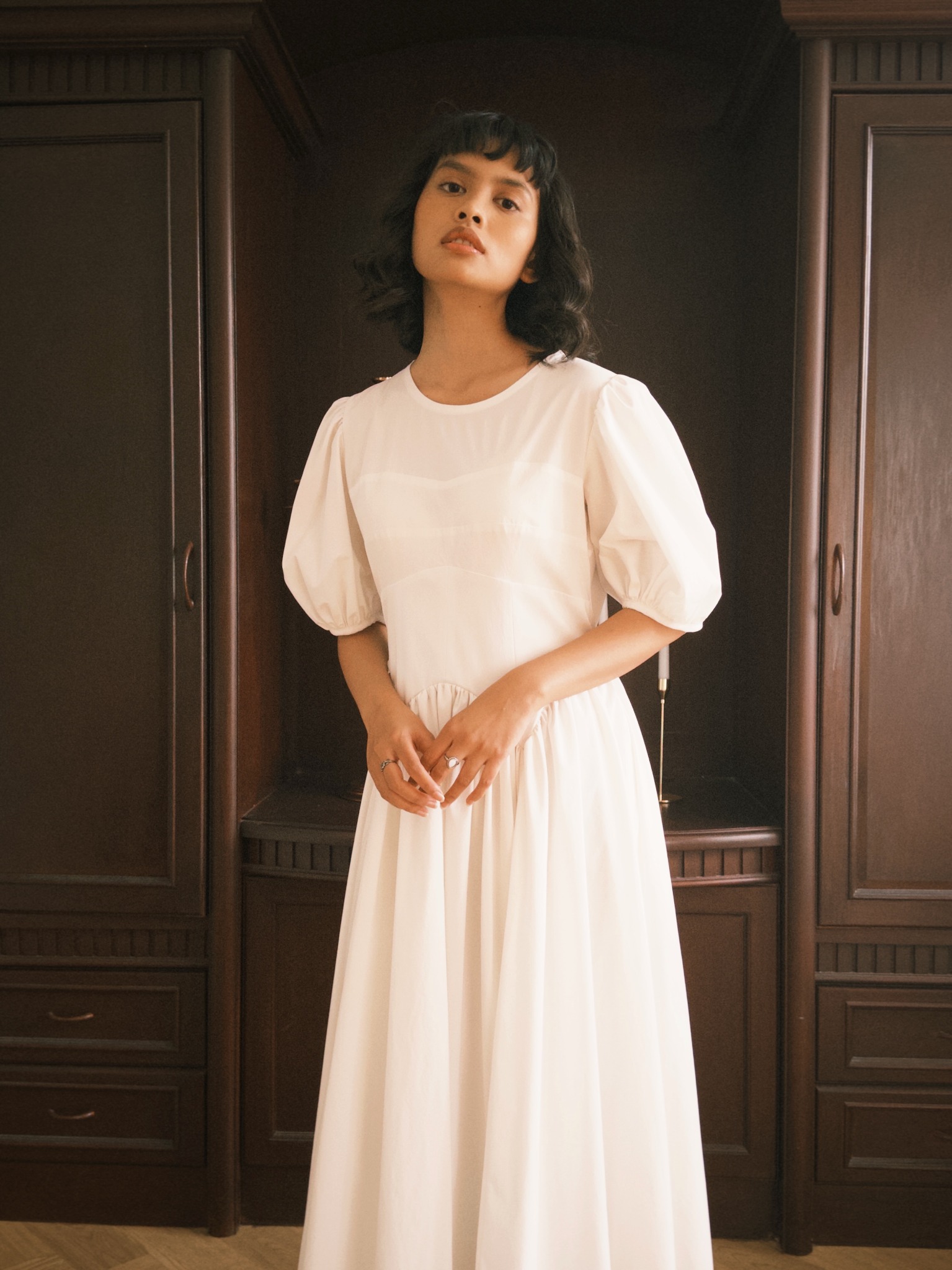 Lucienne Dress in White Short Sleeves