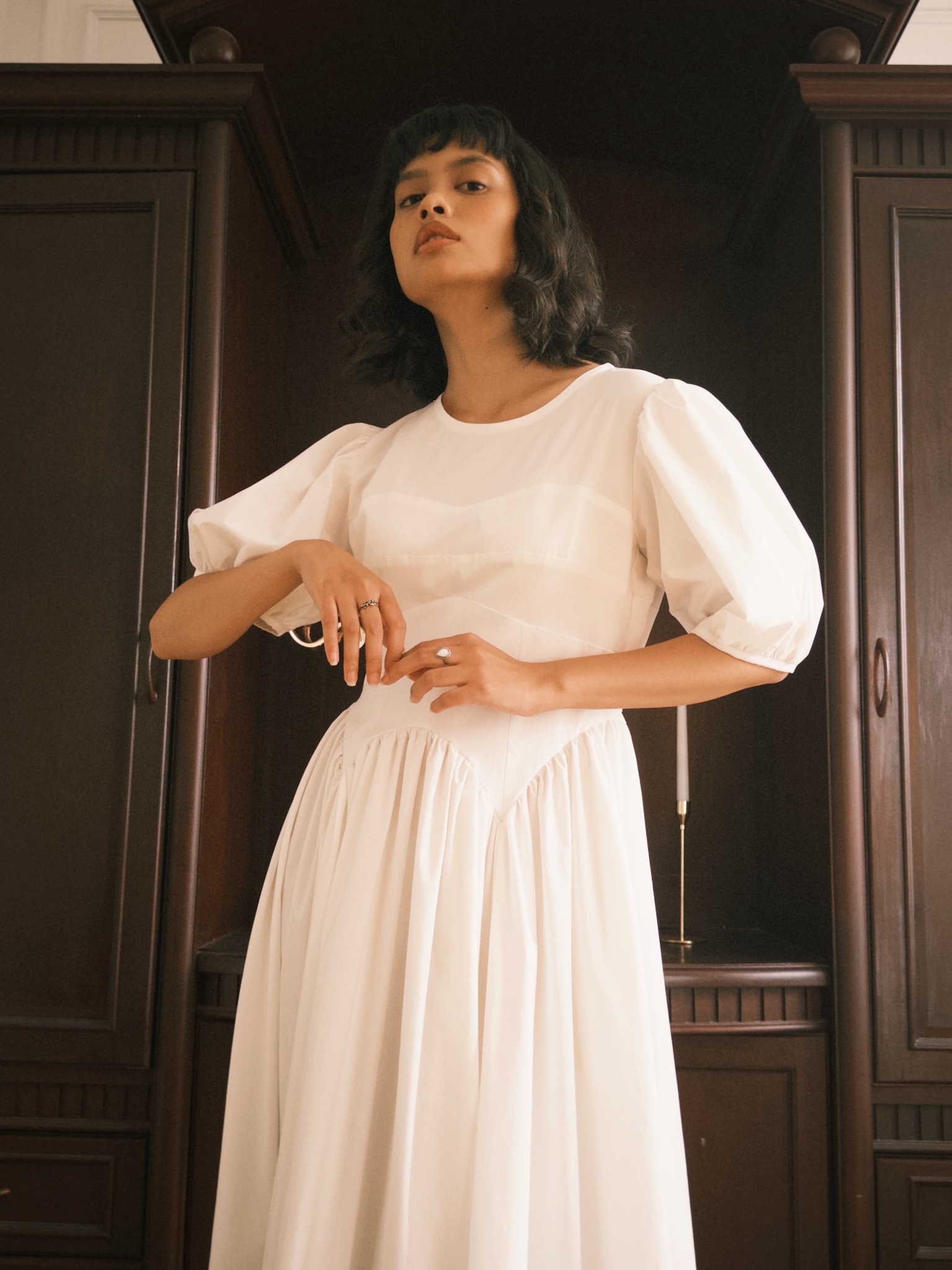 Lucienne Dress in White Short Sleeves