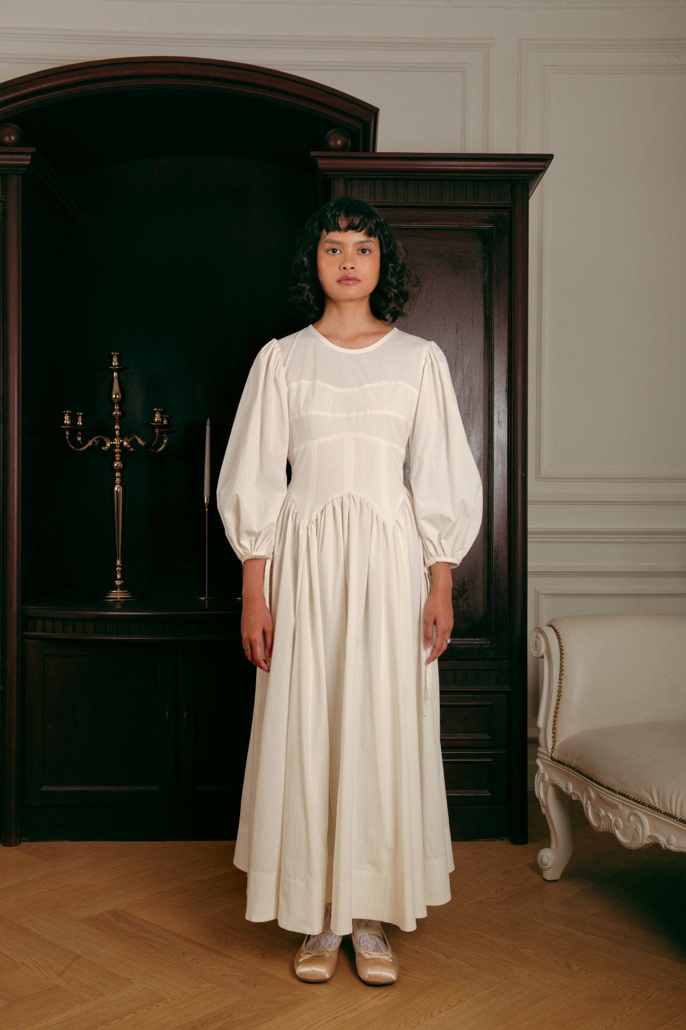 Lucienne Dress in White Long Sleeves