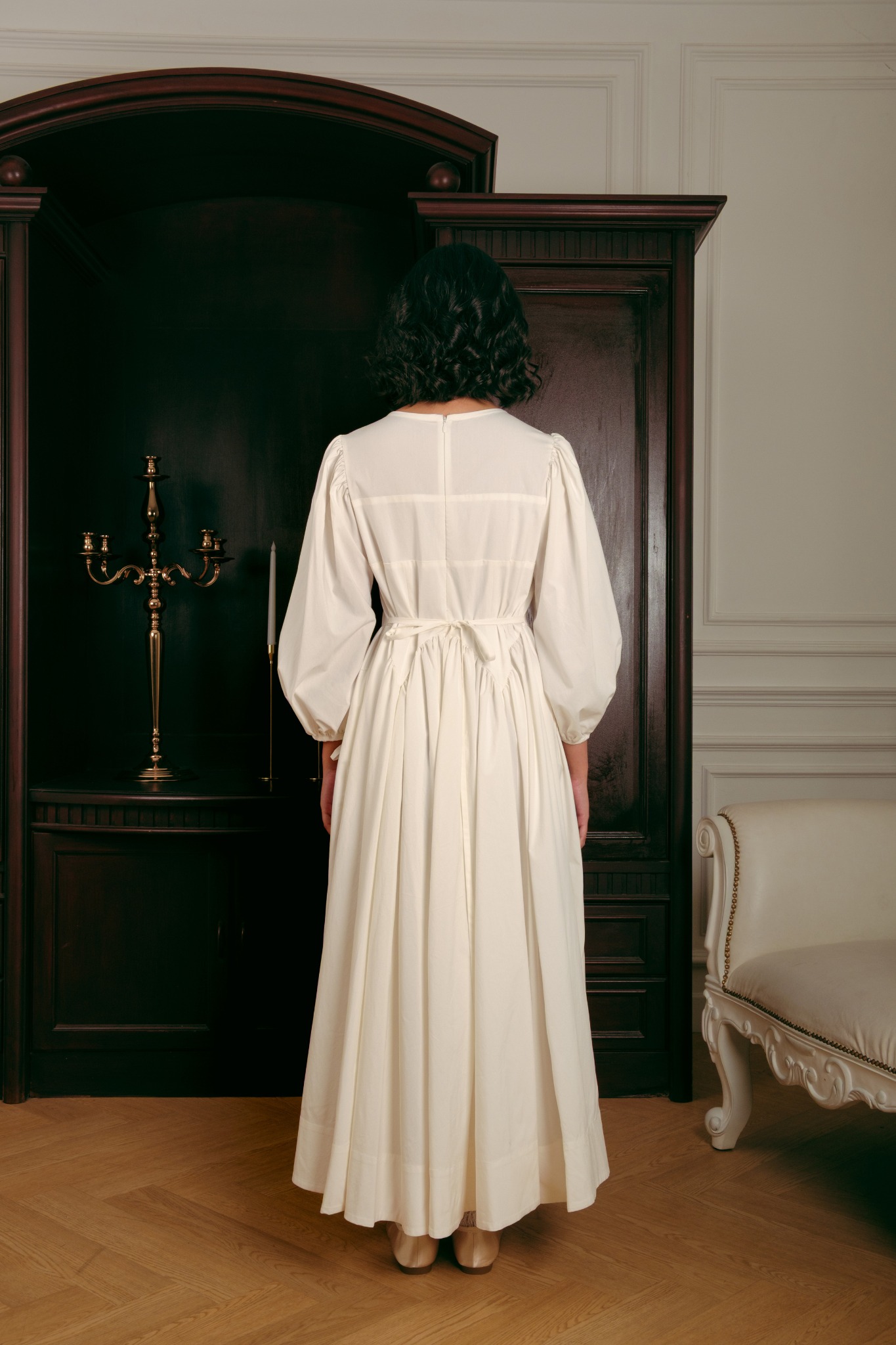 Lucienne Dress in White Long Sleeves