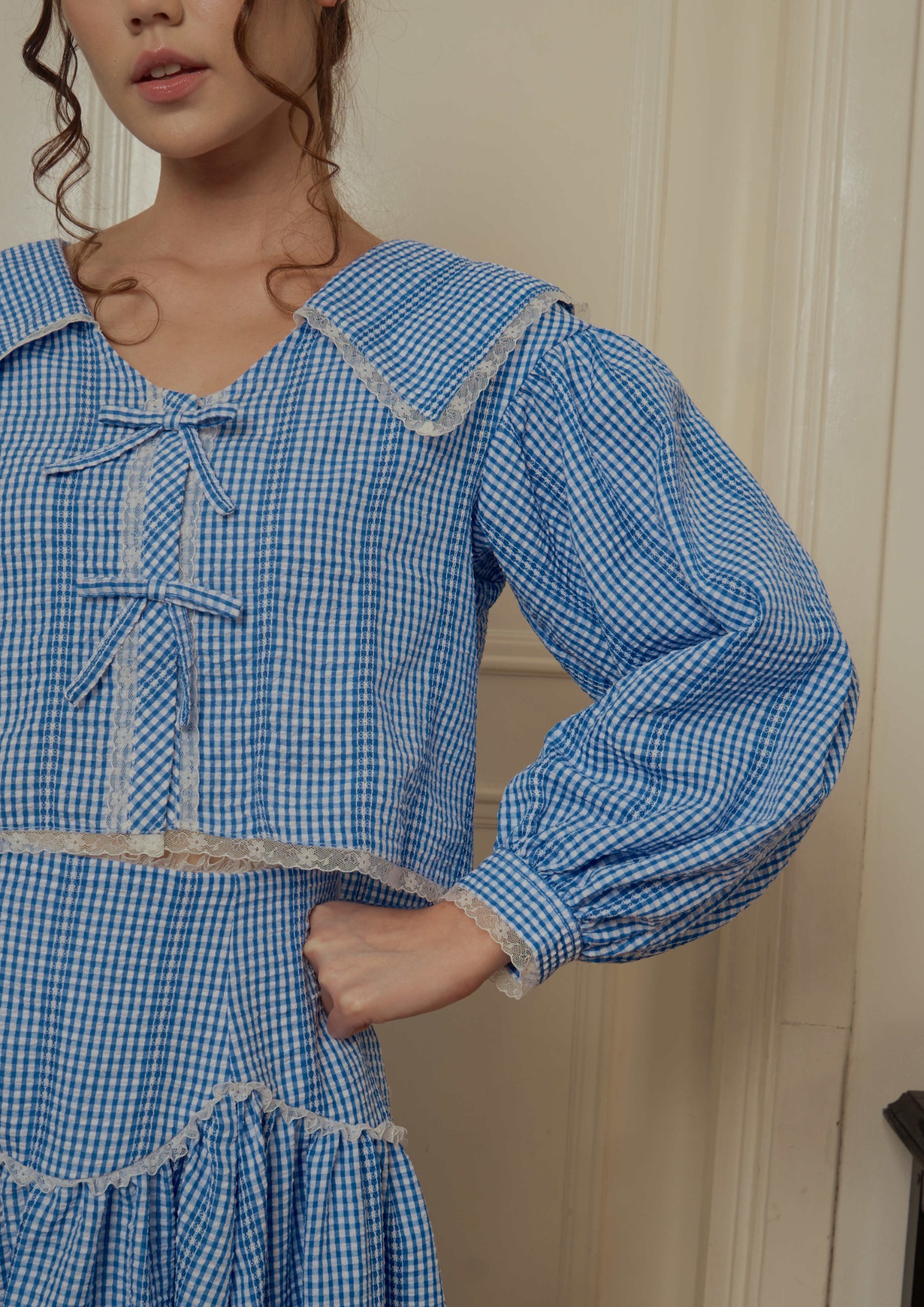 Allegra Blouse in Blue Gingham