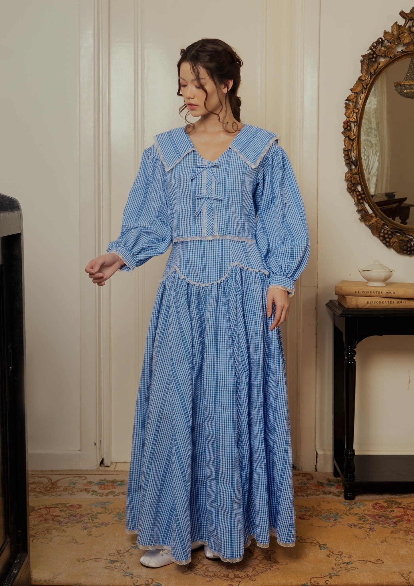 Allegra Blouse in Blue Gingham