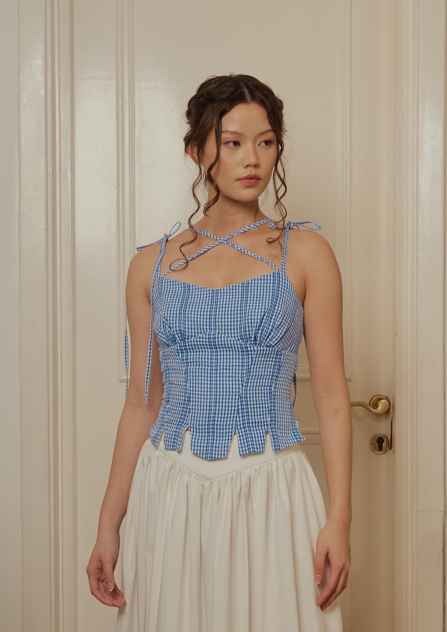 Marguerite Top in Blue Gingham