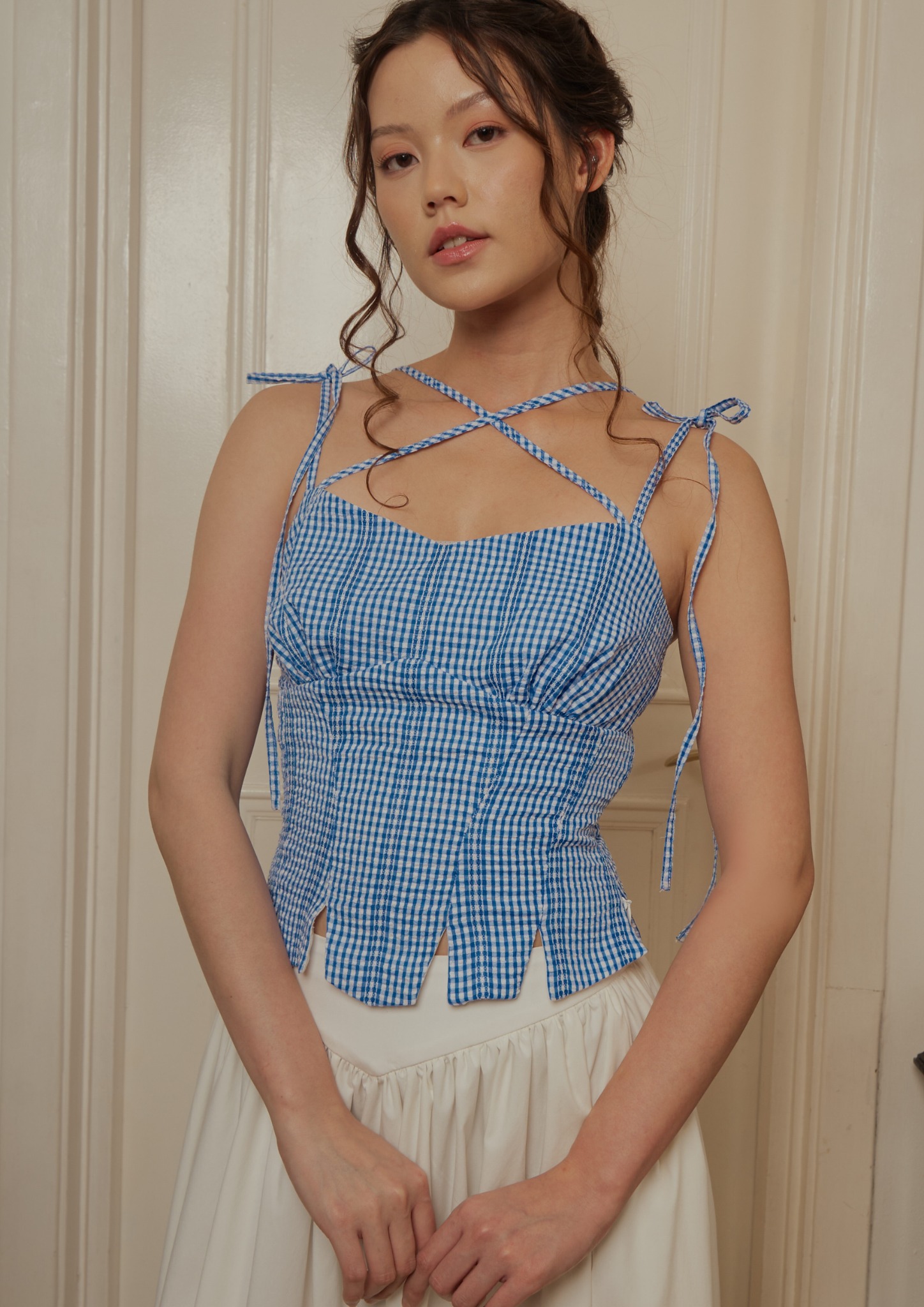 Marguerite Top in Blue Gingham