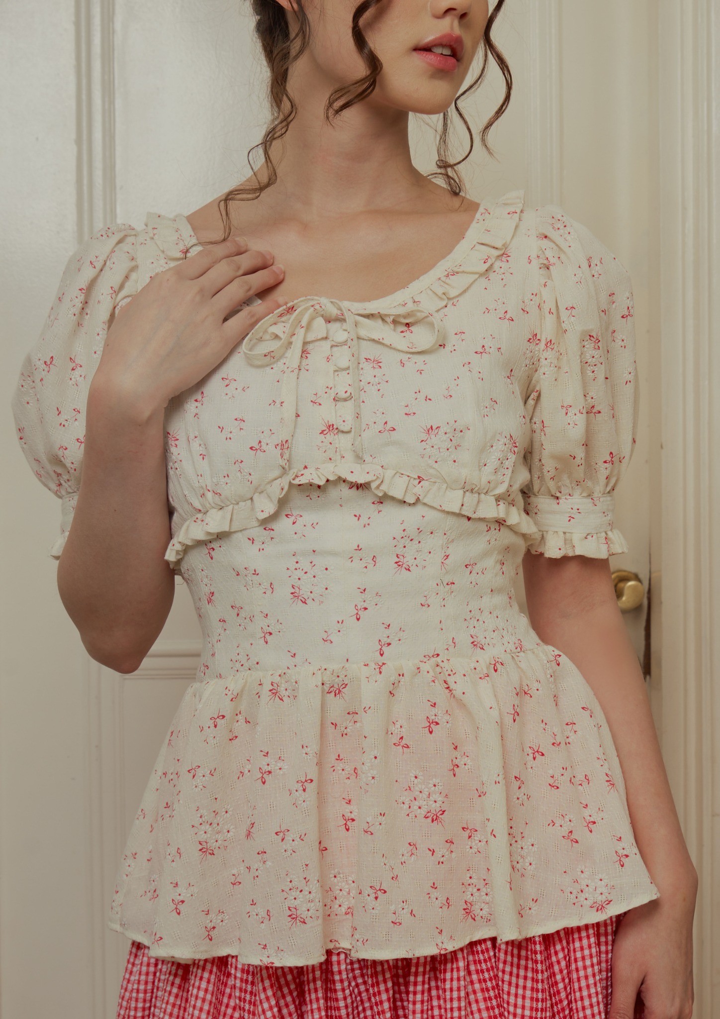 Lenore Blouse in Cream Floral