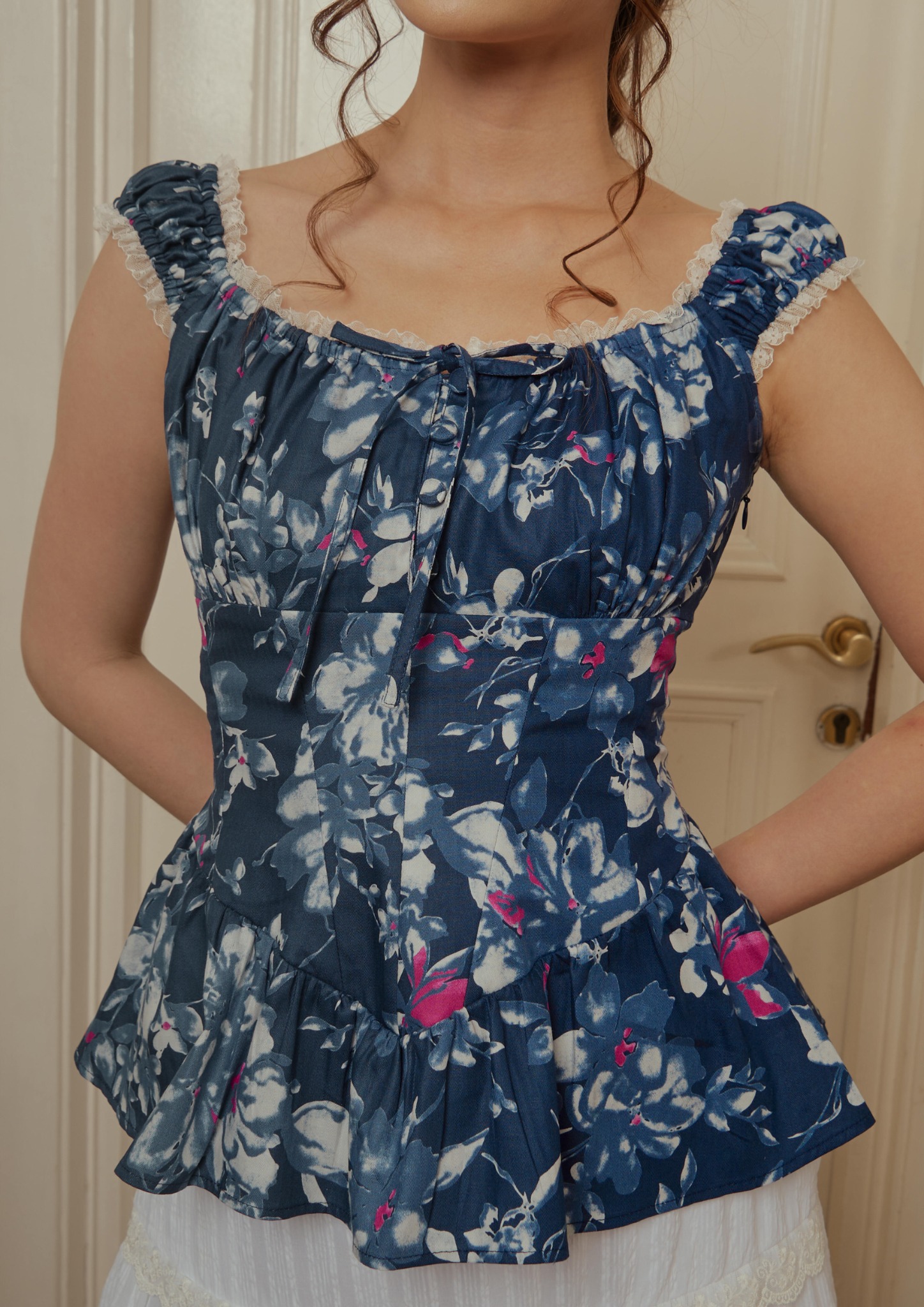 Anastasia Blouse in Navy Floral