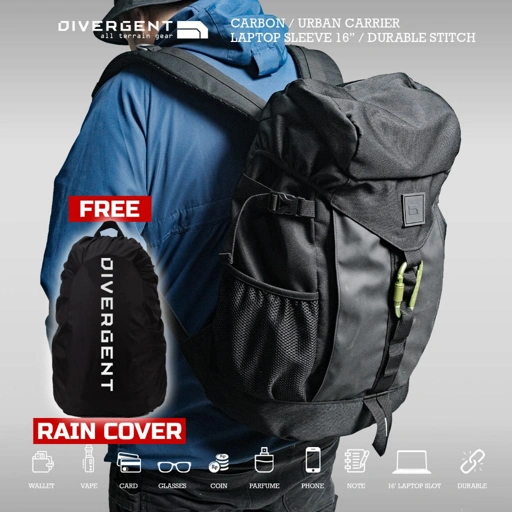 Image of CARBONN / Tas Ransel Laptop Traveling Backpack / DIVERGENT / hitam