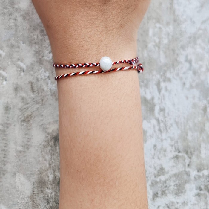 Giok Jade Peruntungan Tridatu pattern Gelang Kepang Tali Tipis 22.079