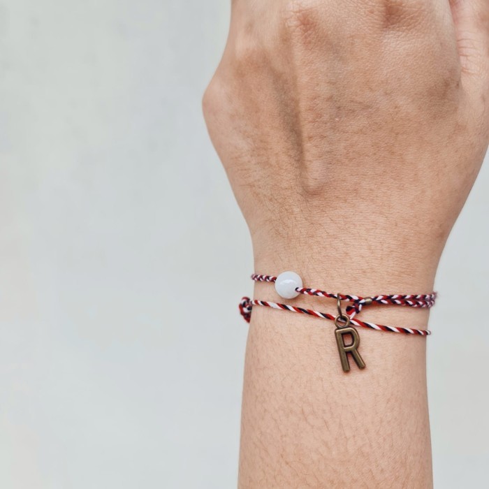 Giok Jade Peruntungan Tridatu pattern Gelang Kepang Tali Tipis 22.079