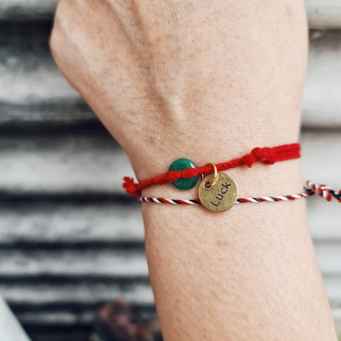 Dhanapati Giok Merah Dual Gelang Kepang Tali Boho 23.01.003