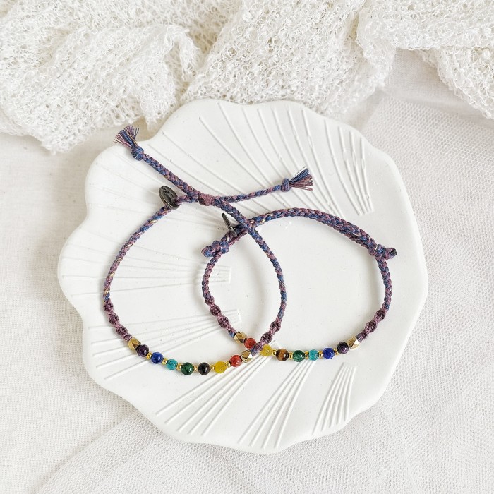 7 Cakra Kencana Wungu Agate Energi 24.03.217  Gelang Boho Kepang Tali