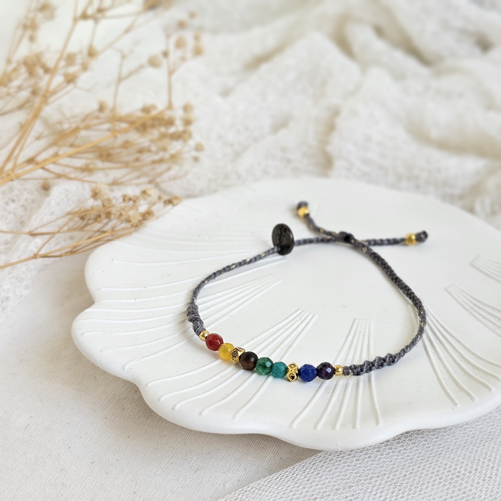 7 Cakra Lotus Awu Agate 24.04.232 Gelang Boho Kepang Tali Bohemian