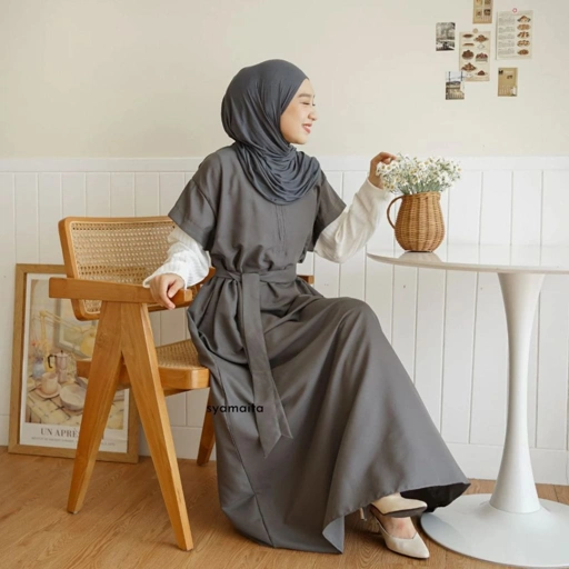 Image of Gaury Dress Syamaita Original Outer Busui Wudhu Friendly Umroh Daily Cotton Silk (lembut, tipis, adem, ringan, tidak menerawang) Mix Knit Bagian Tangan