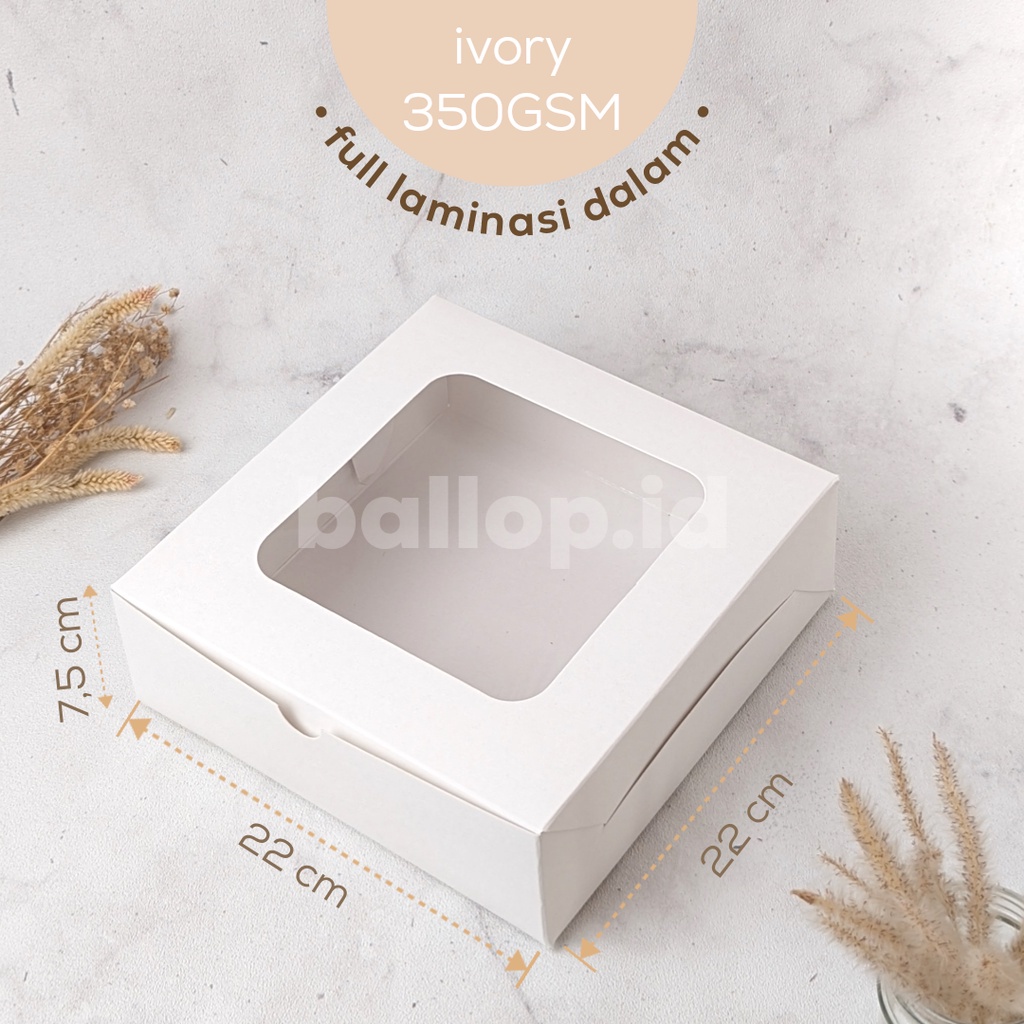 IVORY 22 22 7,5 CM Laminasi Jendela Kotak Box Dus Cake Spiku Hampers