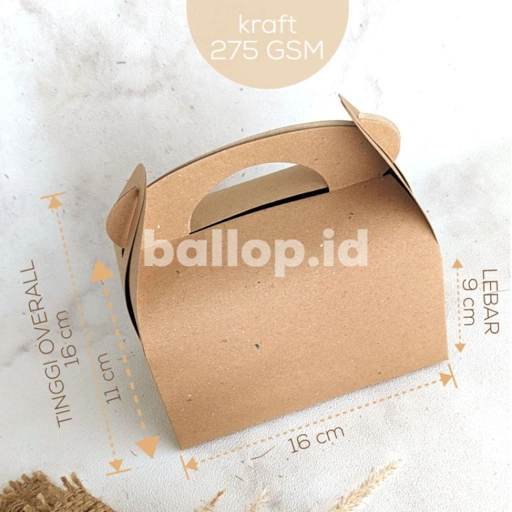 KRAFT 16 9 11 CM GABLE BOX Kotak Hamper Handle Snack Dessert Dus Roti Hampers