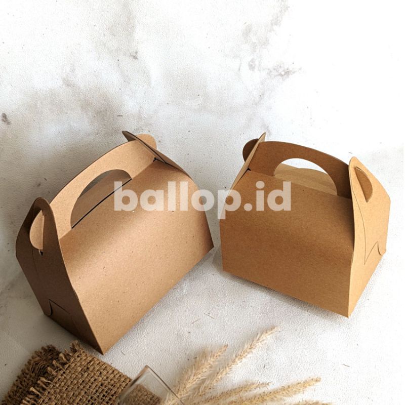 KRAFT 13,5 10 10 CM GABLE BOX Kotak Hamper Handle Cake Dus Bingkisan