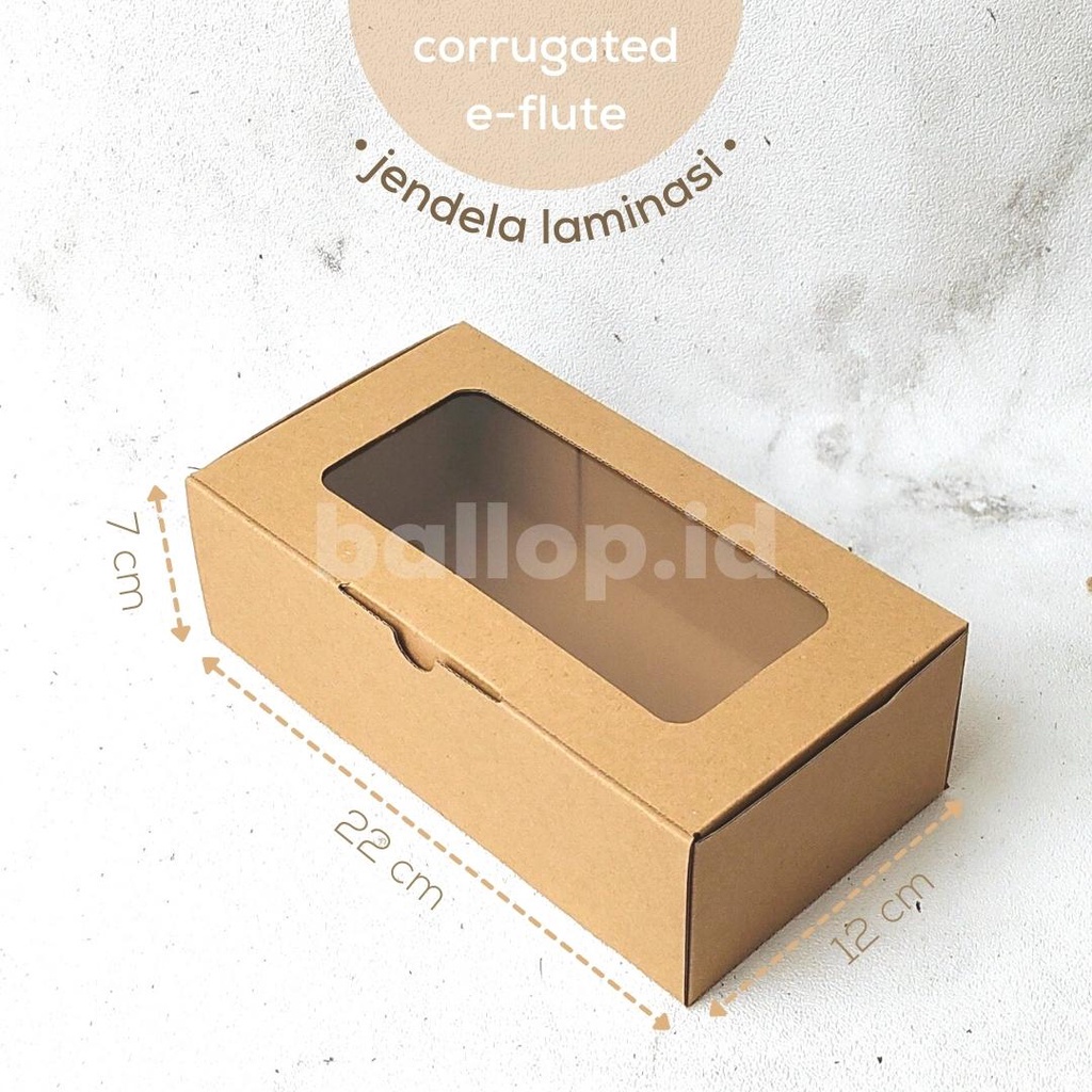 E-FLUTE 22 12 7 CM JENDELA Dus Dos Roti Kue Tart Cake Polos Box Kotak Picnic Roll Corrugated