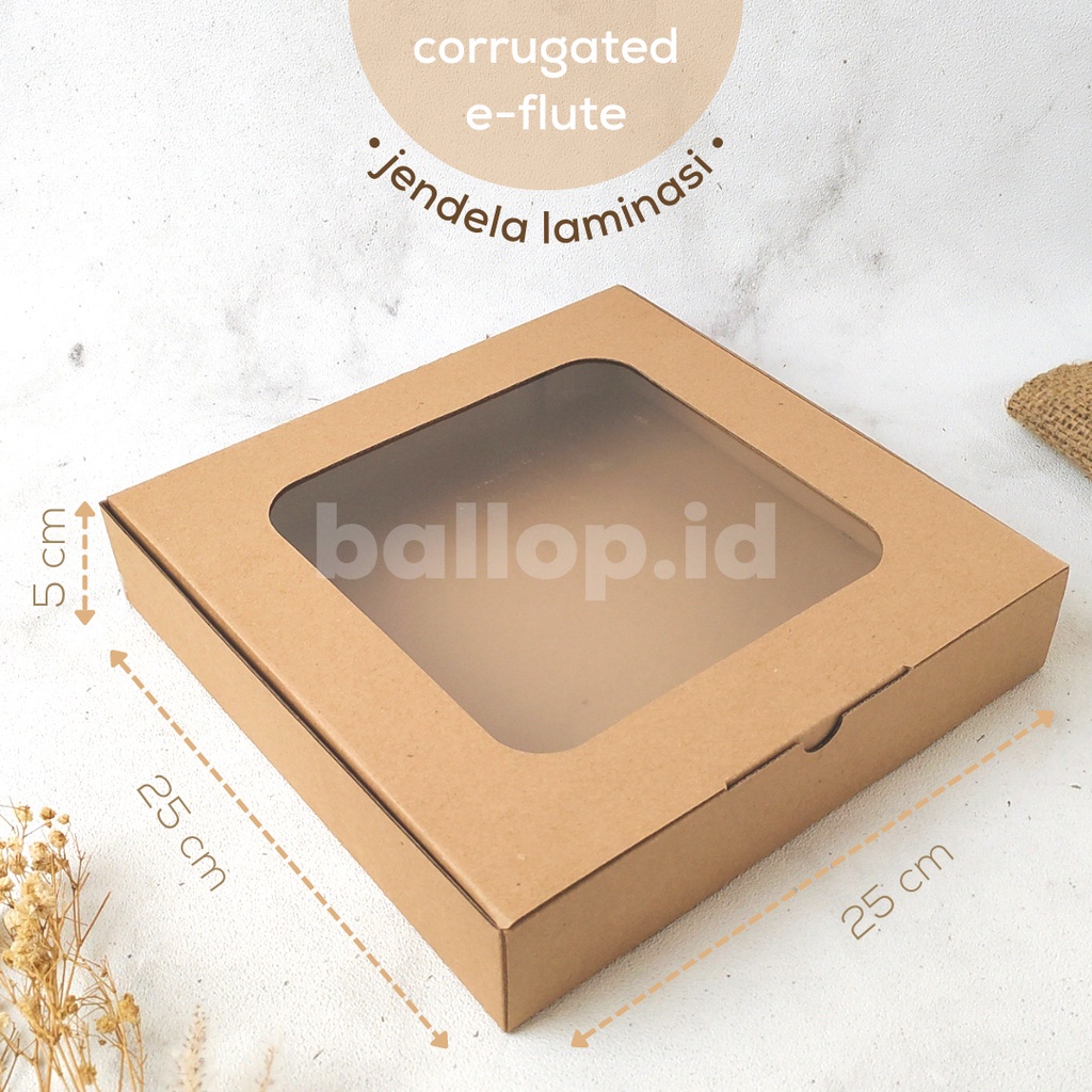 E-FLUTE 25 25 5 CM JENDELA Box Kardus Dos Kecil Snack Roti Kue Cake