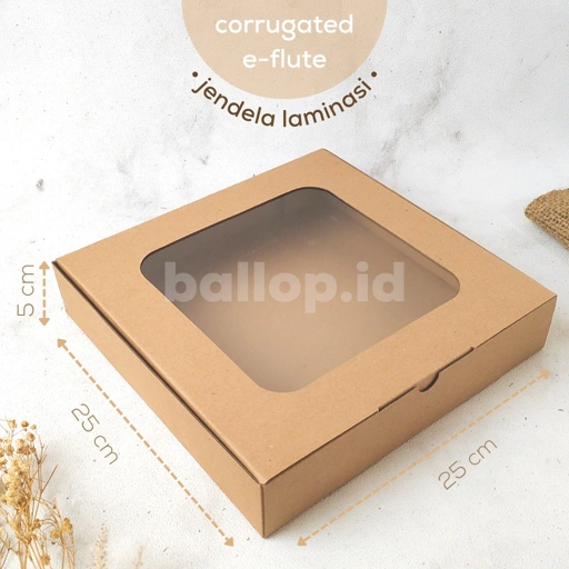 E-FLUTE 25 25 5 CM JENDELA Box Kardus Dos Kecil Snack Roti Kue Cake