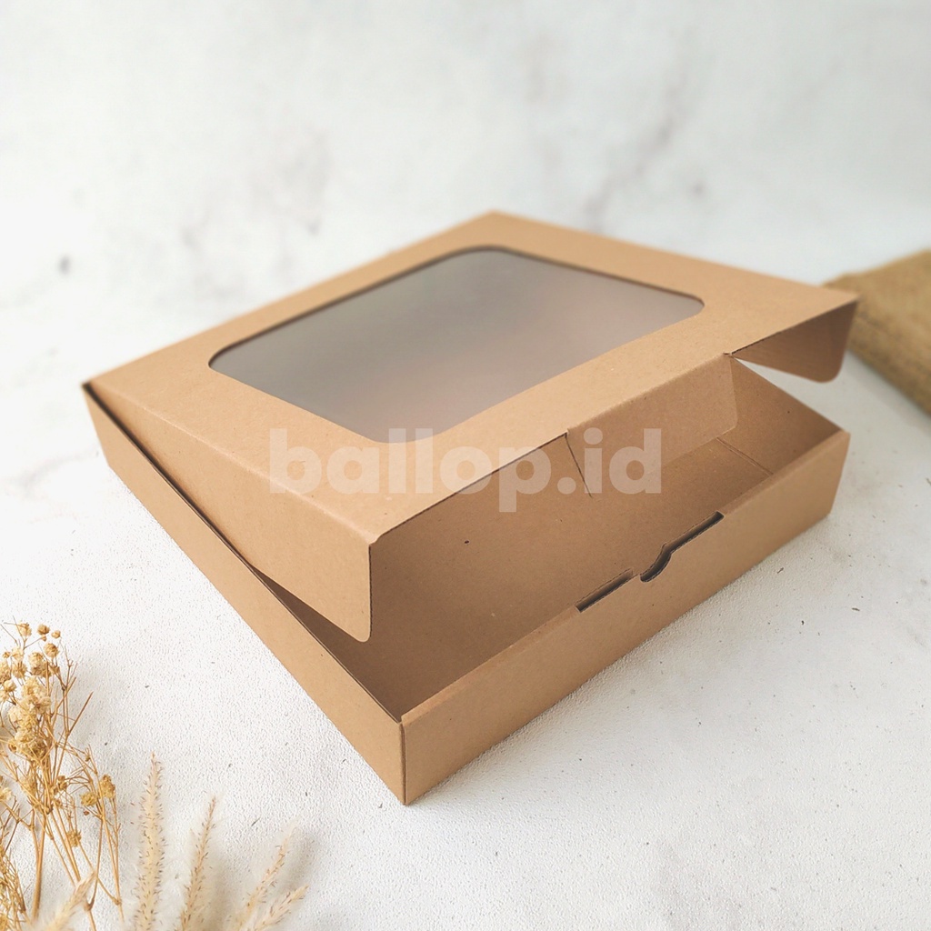 E-FLUTE 25 25 5 CM JENDELA Box Kardus Dos Kecil Snack Roti Kue Cake