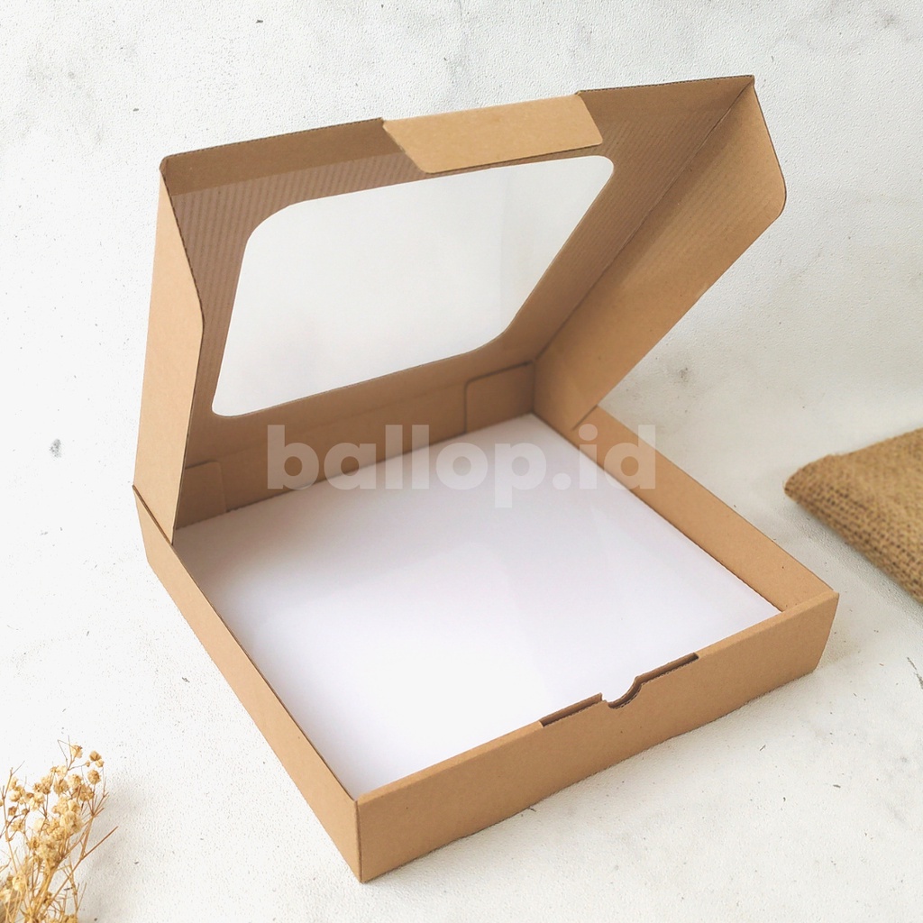 E-FLUTE 25 25 5 CM JENDELA Box Kardus Dos Kecil Snack Roti Kue Cake