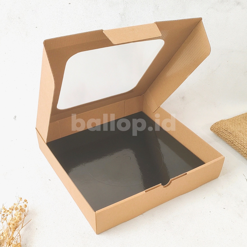 E-FLUTE 25 25 5 CM JENDELA Box Kardus Dos Kecil Snack Roti Kue Cake