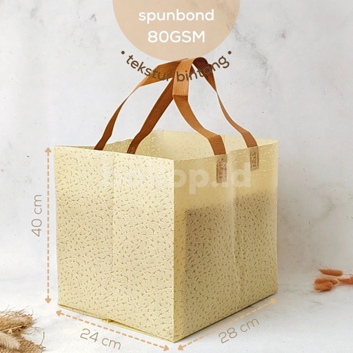 SPUNBOND 28 24 40 CM KREM Tas Cake Roti Box Kue Bag Eco Friendly MOTIF