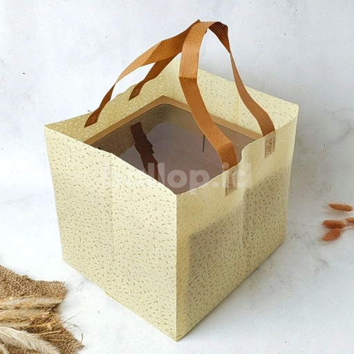 SPUNBOND 28 24 40 CM KREM Tas Cake Roti Box Kue Bag Eco Friendly MOTIF