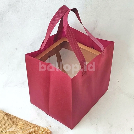 SPUNBOND 28 24 40CM MERAH MARON Tas Cake Roti Box Kue Bag Eco Friendly